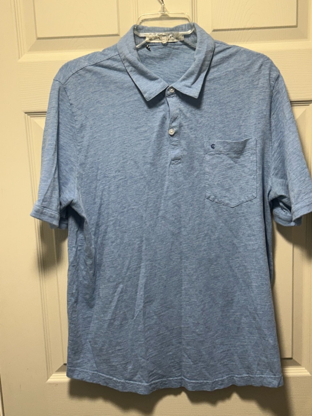 Criquet Polo Shirt Mens L Blue Golf Cotton Stretch Pocket Short Sleeve